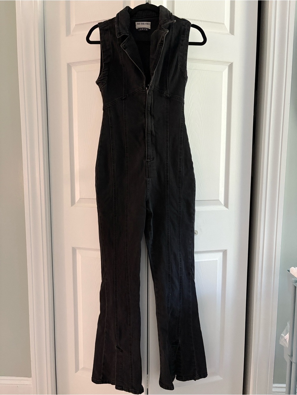 We The Free Black Denim Sleeveless Zip-Up Jumpsuit Size Small
